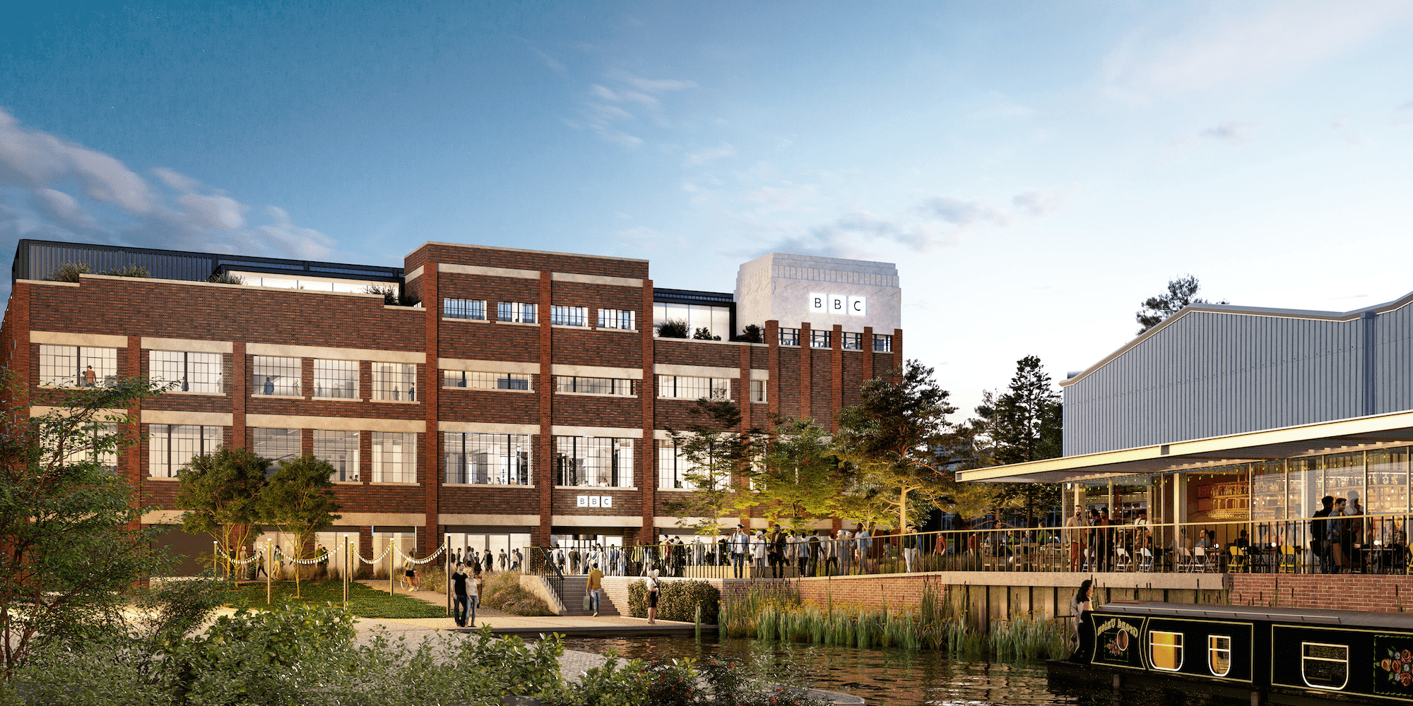 Image: Digital render of the new BBC buildings at Typhoon Wharf, image courtesy of the BBC
